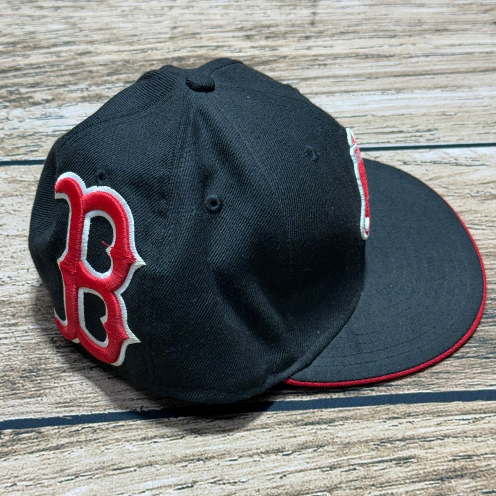 New Era Boston Red Sox Fitted Hat Mens 7 1/8 Black Red 59FIFTY MLB Baseball Cap